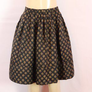 DKNY BLACK FLORAL SILK A LINE FULL SHORT SKIRT MED